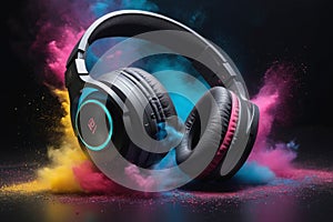 Modern headphone set with waves