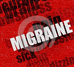 Modern health concept: Migraine on the Red Wall . photo
