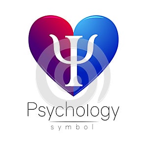 Modern heart sign of Psychology. Letter Psi. . Creative style. in vector. Design concept. Violet blue color isolated