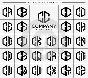 Modern hexagon C letter logo design vector set. Hexagonal CC C logo graphic.