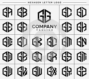 Modern hexagon G letter logo design vector set. Hexagonal GG G logo graphic.