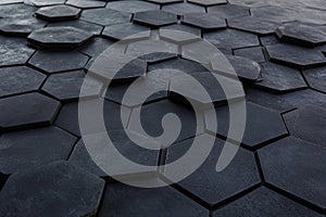 Modern Hexagonal Black Tiles Creating a Stylish Geometric Pattern