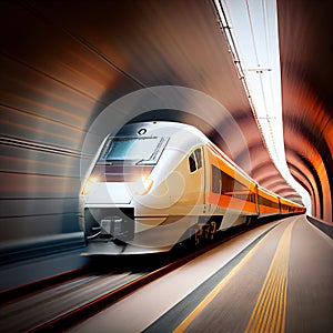 Modern hi speed train in tunnel