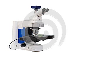 Modern & high accuracy microscope during sample or specimen inspection for quality control in industrial metallurgy electronic