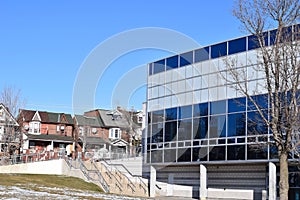 Modern High School Building in Residential Community