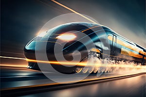 Modern high speed commuter train on the move. High-Speed Passenger Train. generative AI