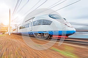 Modern high speed electric train with motion blur.