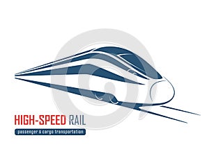 Modern high speed rail emblem, icon, label, silhouette