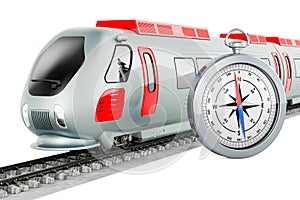 Modern high speed train with compass, 3D rendering