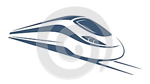 Modern high speed train emblem, icon, label, silhouette.