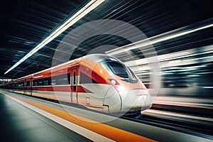 Modern high speed train in futuristic train station
