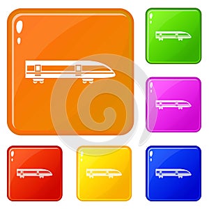 Modern high speed train icons set vector color