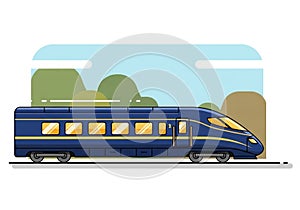 Modern high-speed train illustration with a sleek, aerodynamic design, predominantly