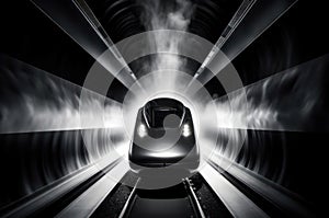 Modern high speed train with lights in subway sleek tunnel. Generate ai