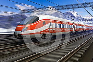 Modern high speed train with motion blur