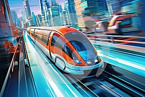 modern high speed train in motion on railway station.