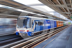 Modern high speed train overground metro with motion blur