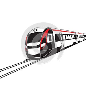 Modern high speed train on white background