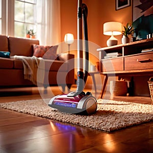 Modern high tech cordless vacuum cleaner showing new ways of home cleaning technology