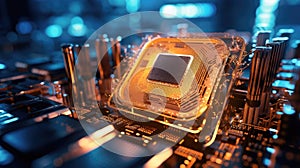 Modern High Tech CPU Chip of Contemporary Super Computer Processor. futuristic technology. Generative Ai