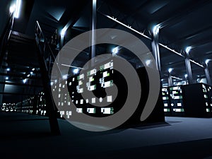 Modern high tech database supercomputer clean room