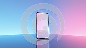 Smartphone Mockup in 3D with Vibrant Cyan and Pink Neon Light