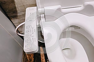 Modern high tech toilet with electronic bidet in Thailand. japan style toilet bowl, high technology