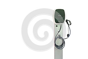 Modern and high technology of transportation electric vehicle charging Ev station with plug of power cable supply for Ev car or