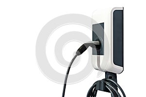 Modern and high technology of transportation electric vehicle charging Ev station with plug of power cable supply for Ev car or