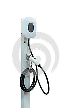 Modern and high technology of transportation electric vehicle charging Ev station with plug of power cable supply for Ev car or