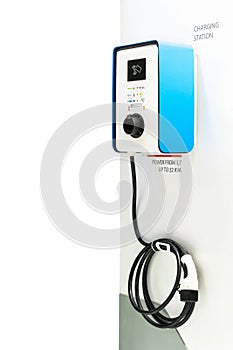 Modern & high technology of transportation electric vehicle charging Ev station with plug of power cable supply for Ev car or