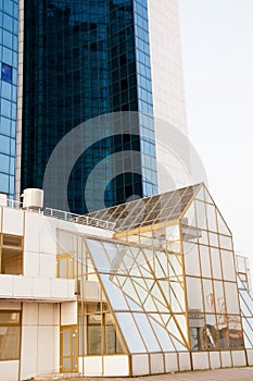 Modern highrise hotel building architecture facade exterior with structural glass in Odesa, Ukraine