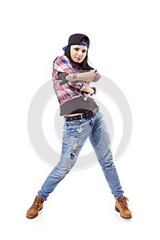 Modern hip-hop dance girl pose on isolated background