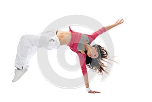 Modern hip-hop style woman dancer break dancing