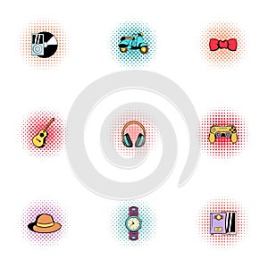 Modern hipsters icons set, pop-art style