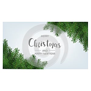 Modern holidays background with Christmas tree branches decorated with berries stars and candy canes and christmas lights festive