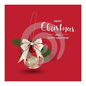 Modern holidays Christmas background banner with Christmas tree branches decorated with berries, stars and candy canes and