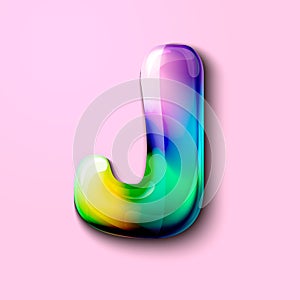 Modern holographic letter J .Gelatinous letter of the alphabet. 3d letter lollipop. Volumetric letter with watercolor divorce. a d