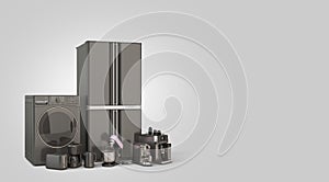 Modern home appliances  E commerce or online shopping concept for marketing literature 3d render on grey