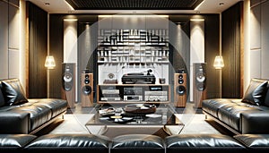 Modern Home Audio Listening Room Audiophile Hi-fi Tower Speakers Media Components AI Generated Home Interior