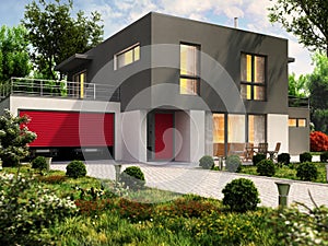 Modern house design and large garage for a cars