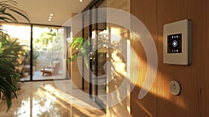 Modern Home Entrance with Smart Control Panel and Sunlight