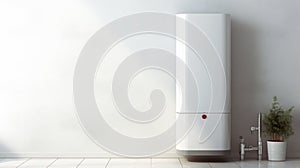 Modern home gas boiler, water heater. An isolated gas stove on white background. Water heating, ecology. Concept