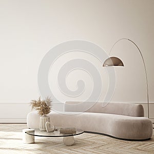 Modern home interior background, living room, Scandinavian style 3D render