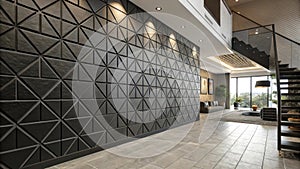 Modern home interior design black triangle wall paneling