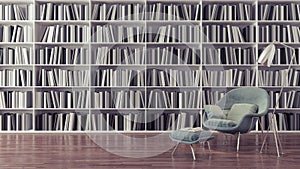 Modern home library, interior design 3D Render