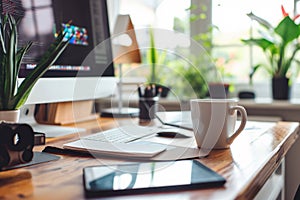 Modern Home Office Desk with Computer and Accessories