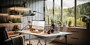 Modern Home Office Setup Embracing Remote Work with Nature View