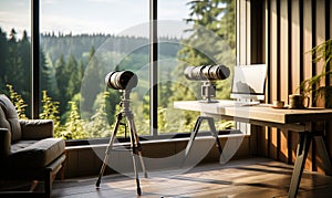 Modern Home Office Setup Embracing Remote Work with Nature View