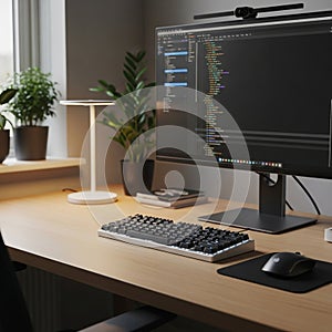 A modern home office setup featuring